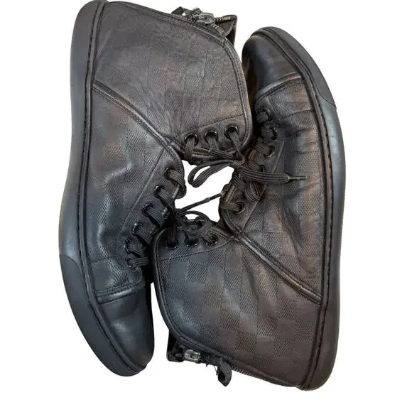 LOUIS VUITTON LV Damier High Top Sneakers Double Zip Black 9.5 Lace Up - Picture 3 of 14